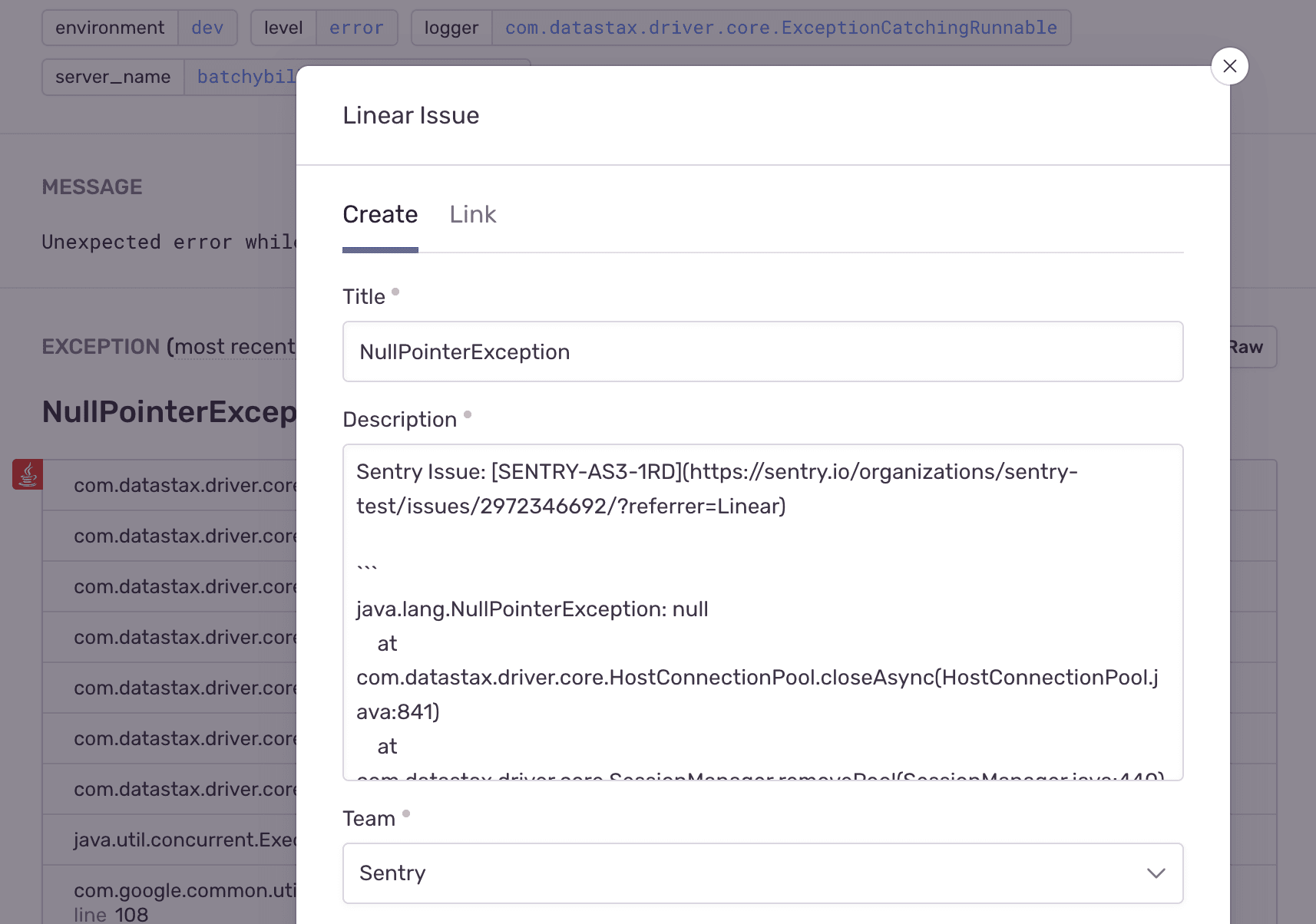 Create Linear issue form